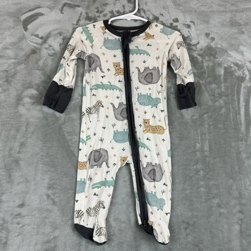 Aablexema Romper Footed Sleeper Pajamas 3-6 Months Jungle Flowers Bamboo Blend